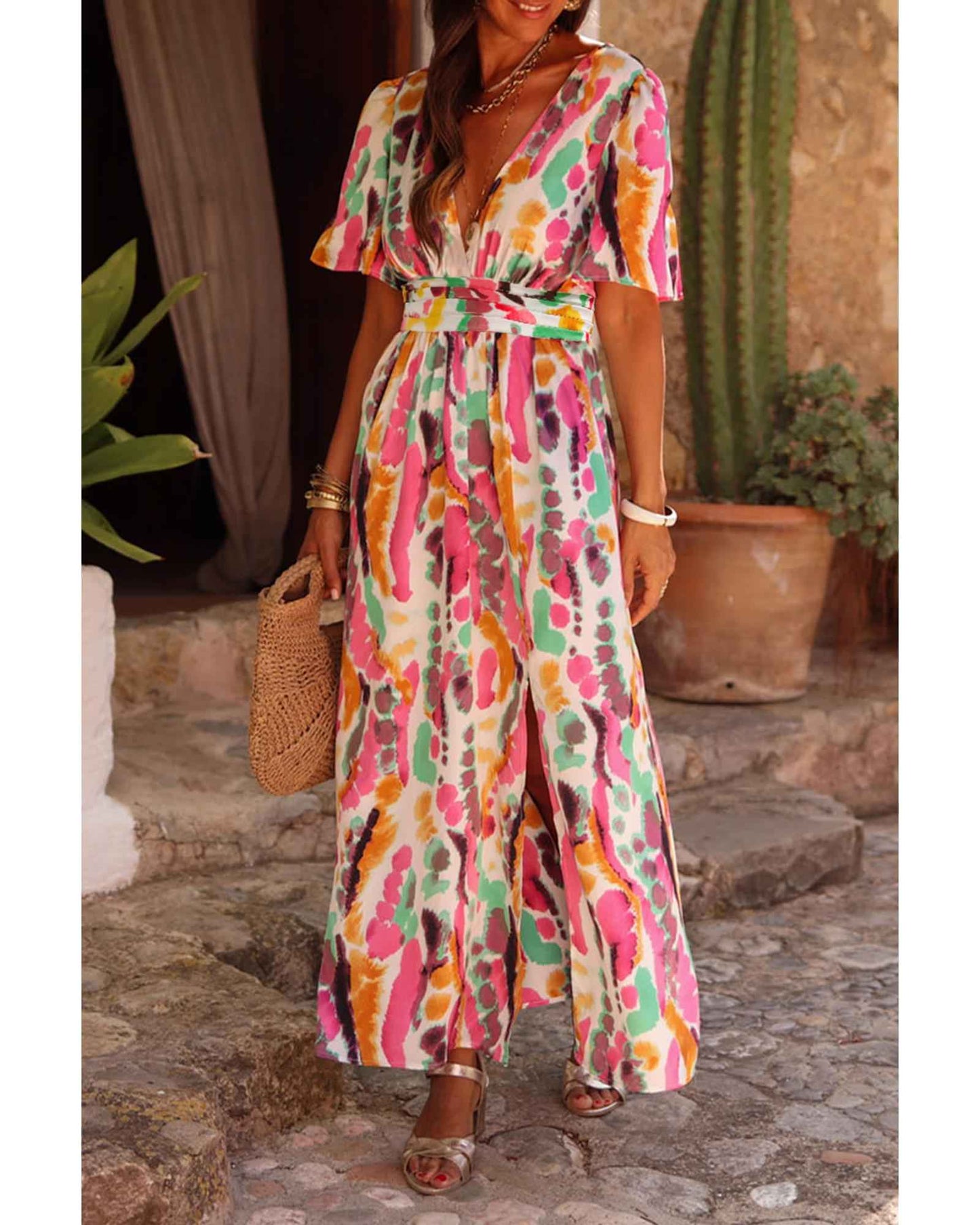 Sunset Dreams Pink Tie-Dye Maxi Dress for Women - Size M Perfect for Summer