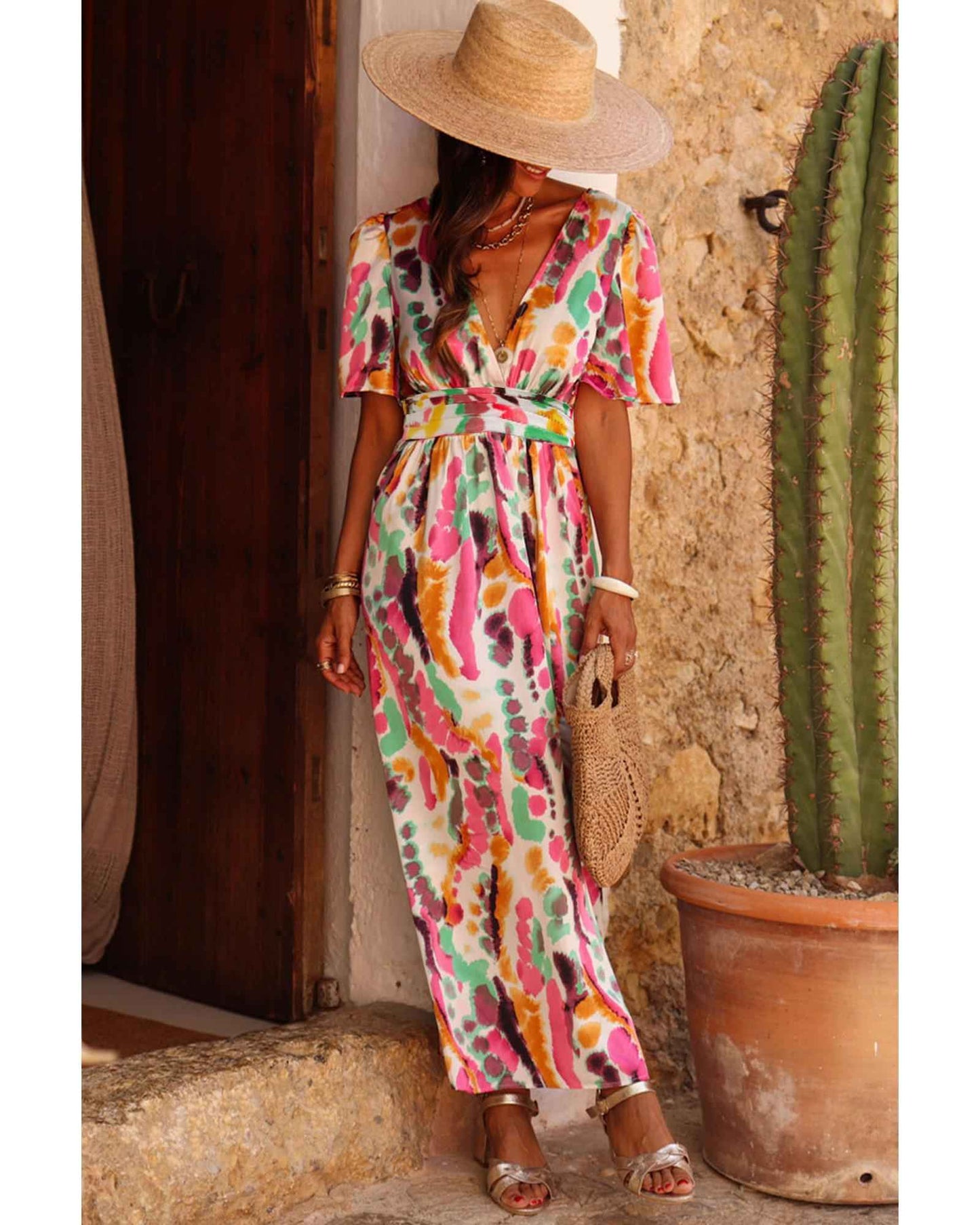 Sunset Dreams Pink Tie-Dye Maxi Dress for Women - Size M Perfect for Summer