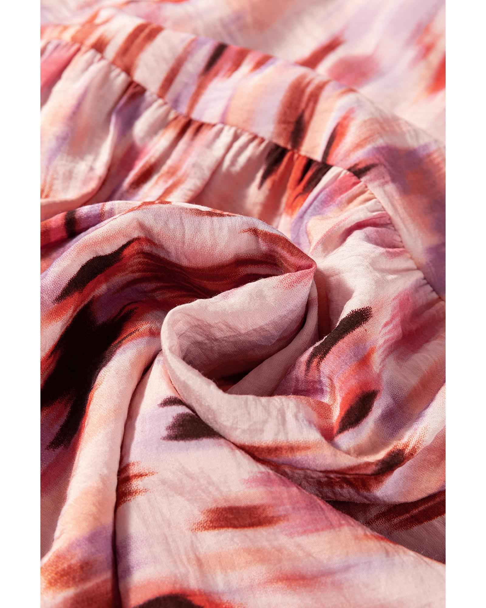 Pink Watercolor Tie-Dye Maxi Skirt – Tiered Design for Women’s Size L