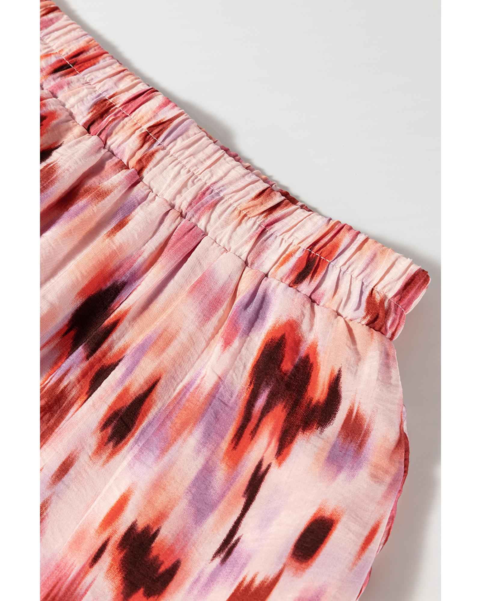 Pink Watercolor Tie-Dye Maxi Skirt – Tiered Design for Women’s Size L