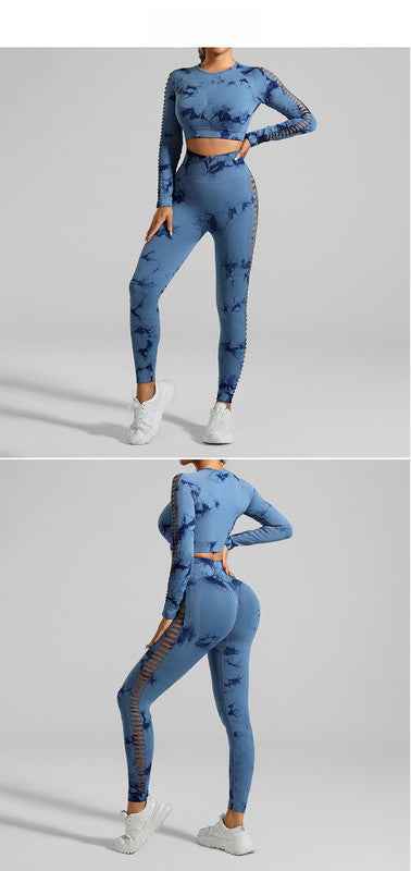 Dark Blue Tie-Dye Activewear Set - Women's Seamless Power Set, Size S