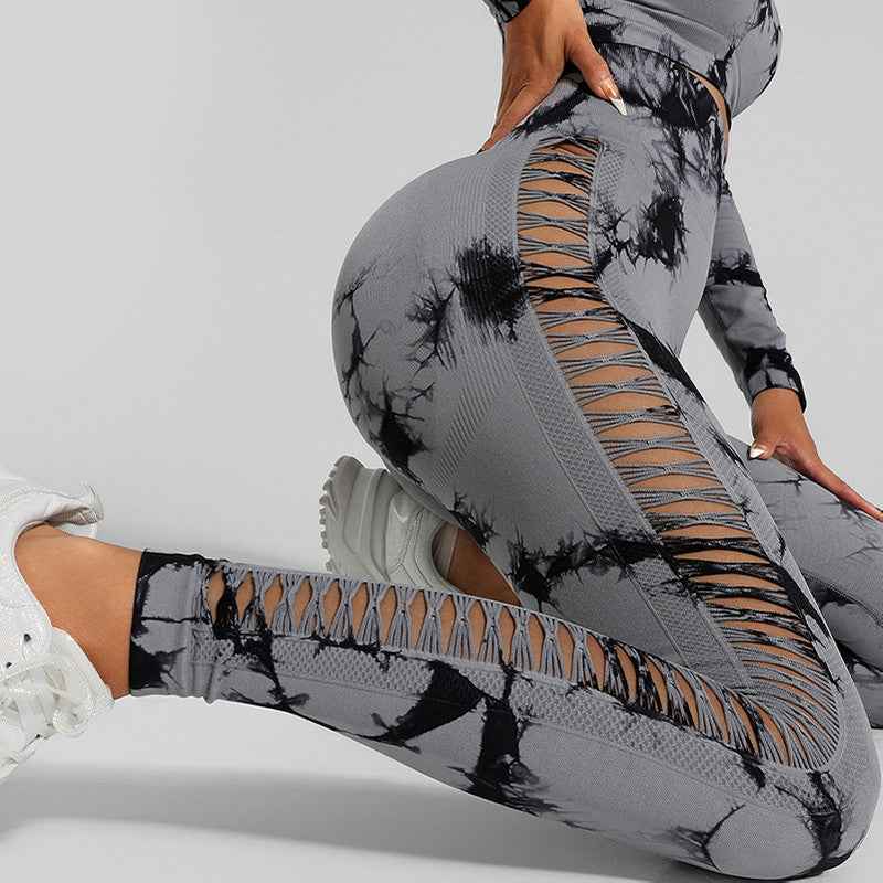 Light Grey Tie-Dye Activewear Power Set – Women's Seamless Activewear, Size S