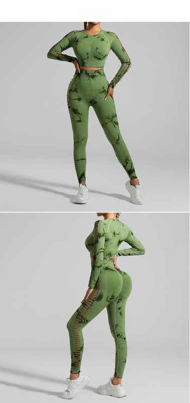 Grass Green Tie-Dye Activewear Power Set for Women – Seamless Size M