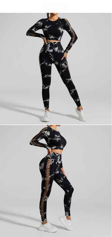 Black and Grey Tie-Dye Activewear Power Set – Seamless Size S