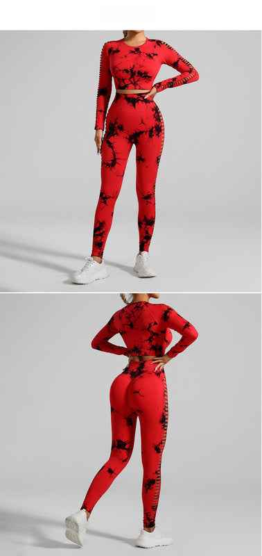 Red and Black Tie-Dye Activewear Power Set – Seamless Activewear, Size M