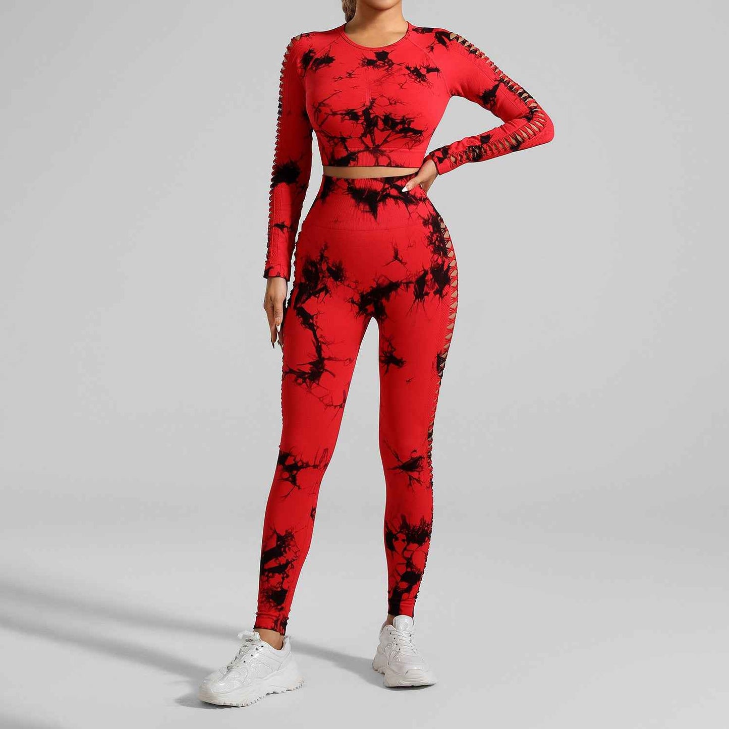Red and Black Tie-Dye Activewear Power Set – Seamless Design, Size L
