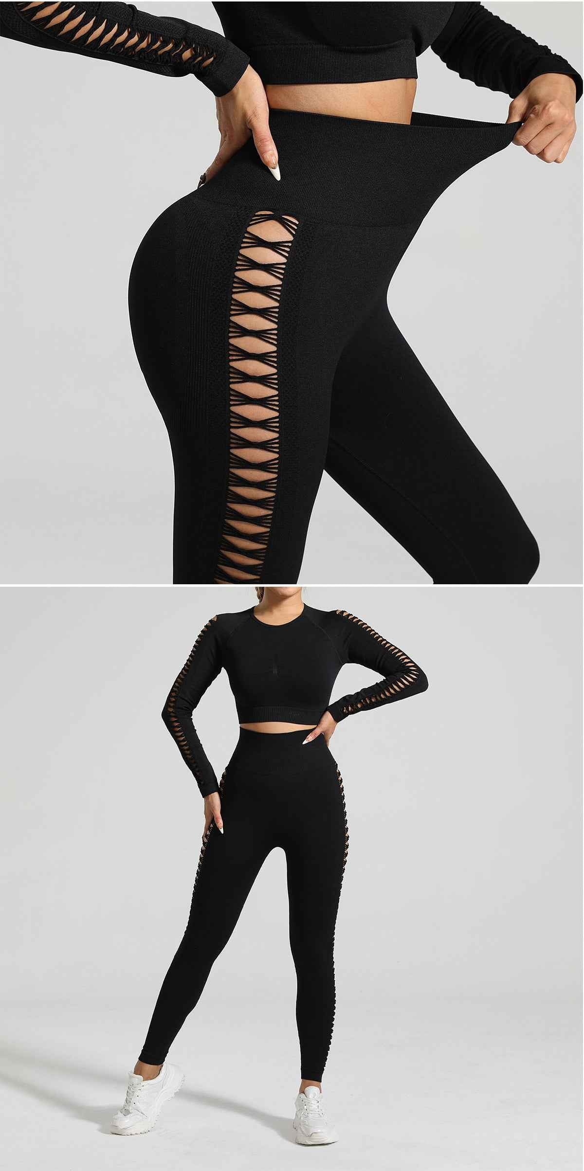 Black Tie-Dye Seamless Activewear Power Set - Size S