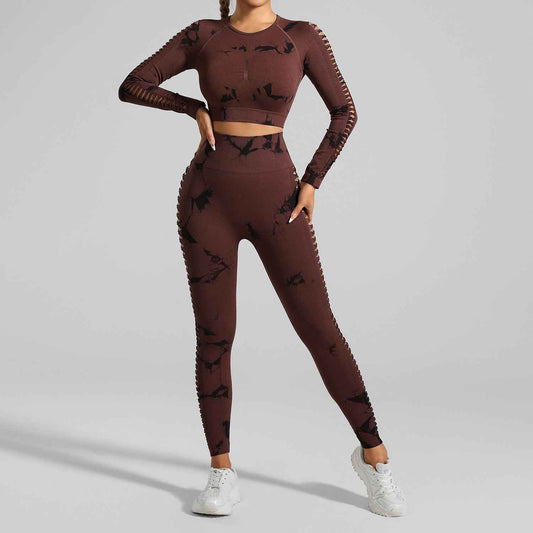 Brown Black Tie-Dye Activewear Set - Seamless Size L for Maximum Comfort and Style