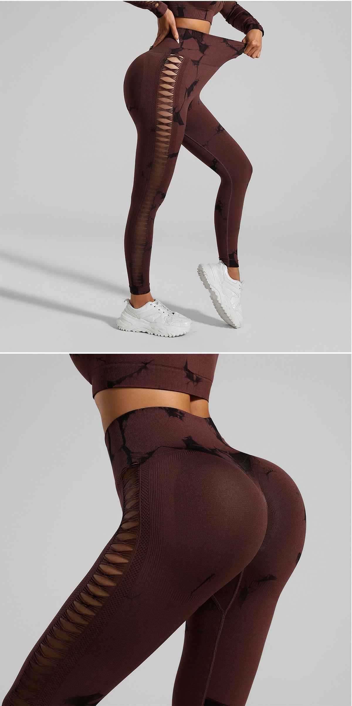 Brown Black Tie-Dye Activewear Set - Seamless Size L for Maximum Comfort and Style