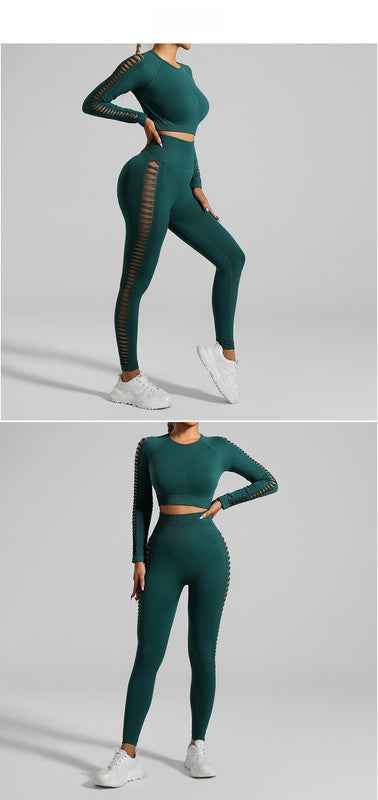 Dark Green Tie-Dye Activewear Power Set – Seamless Design, Size L