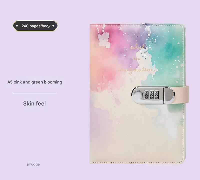 A5 Tie-Dye Journal with Lock – 240 Pages, Soft-Touch Pink & Green Cover