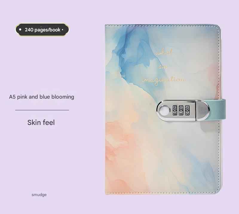 A5 Tie-Dye Journal with Lock – Light Blue Soft Cover, 240 Pages