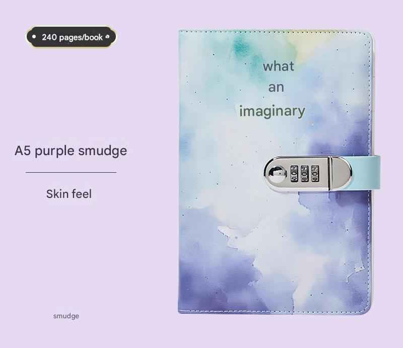 A5 Tie-Dye Journal with Lock – 240 Pages, Soft Touch Cover (Purple)