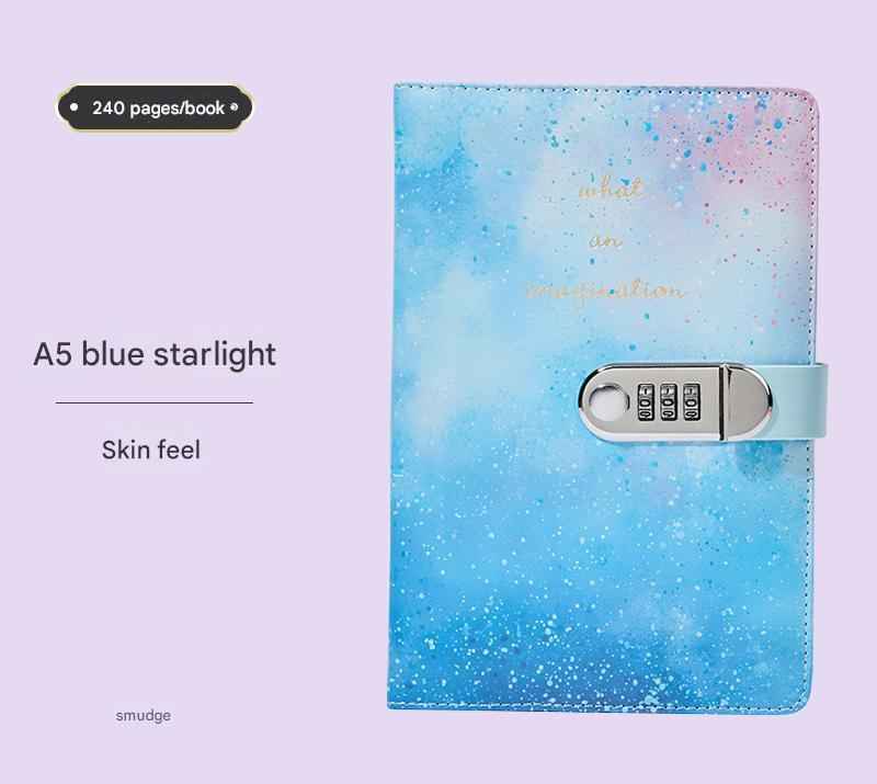 A5 Tie-Dye Journal with Lock – 240 Pages, Soft-Touch Blue Cover